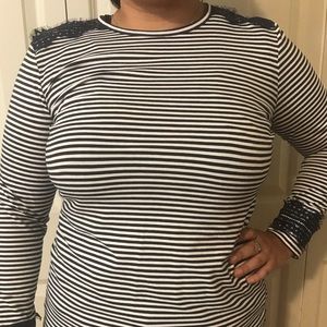 Brooks brothers Stripped top with lace accents.